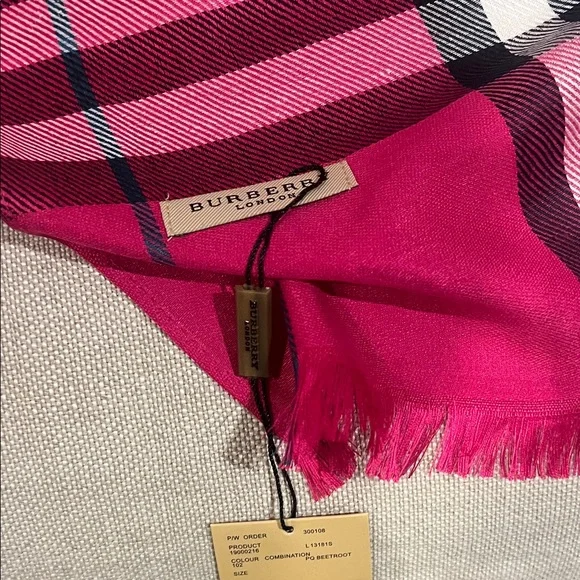 Burberry Fuchsia and Black Plaid Scarf - Picture 7 of 8